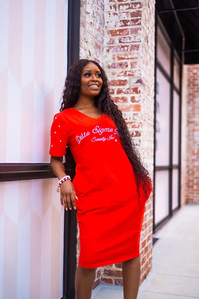 ΔΣΘ Red Pearl Studded Tee Shirt Dress