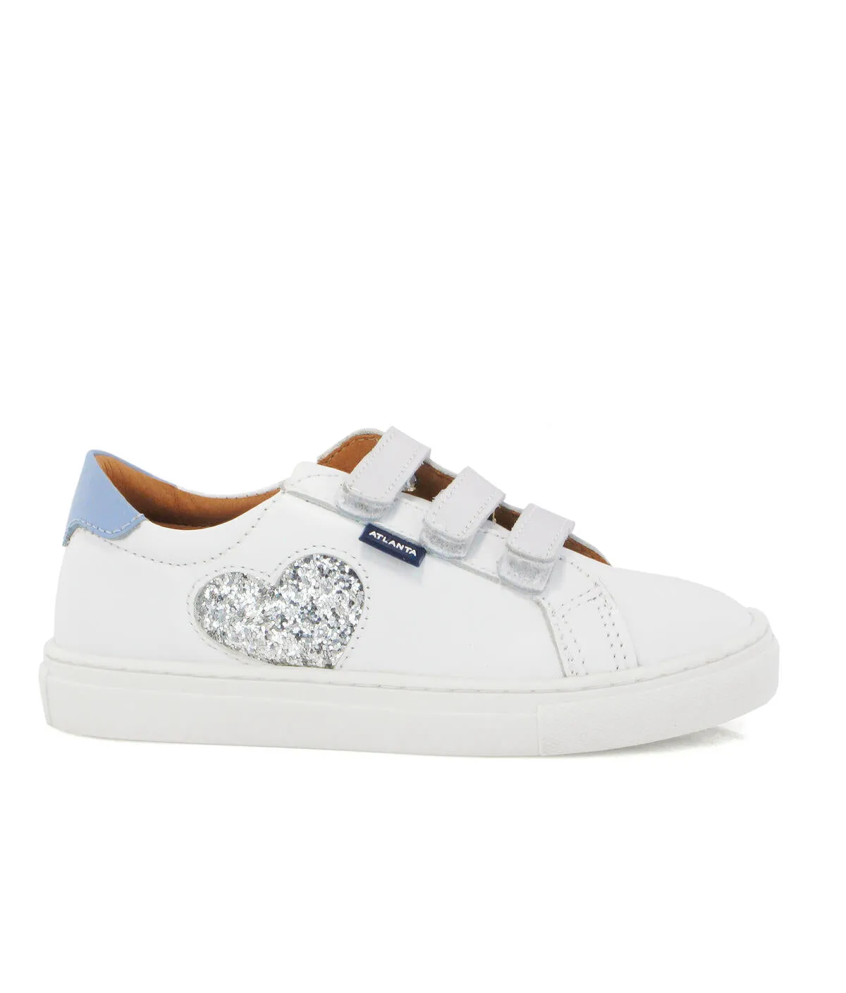 Atlanta White & Silver Metalic With Glitter Heart Sneaker