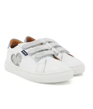 Atlanta White & Silver Metalic With Glitter Heart Sneaker