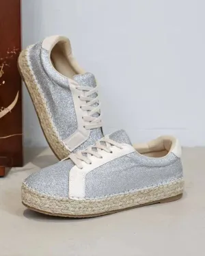 Basket espadrille femme argentée à lacets - Mélodie