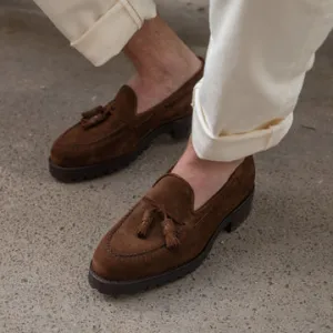 Brown Suede Leather Belize Chunky Tassel Loafers
