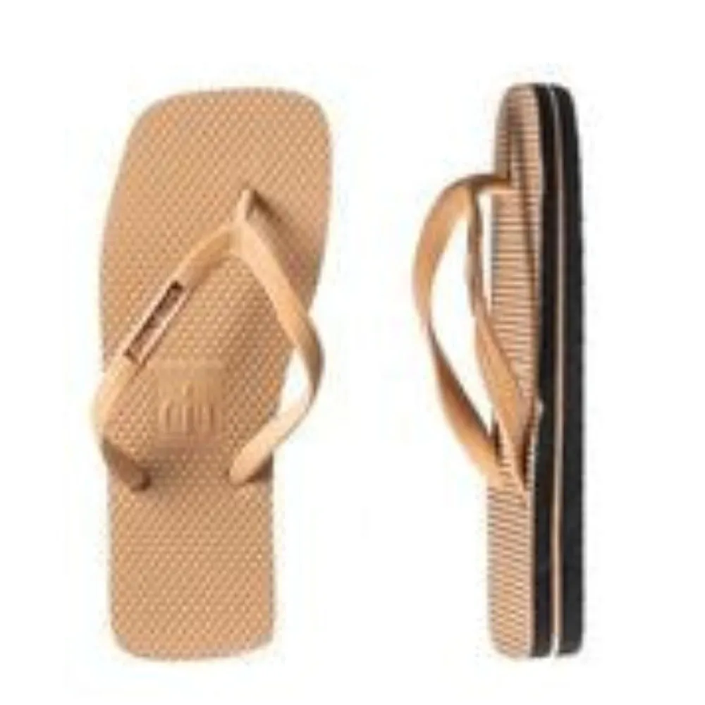 Damien Hall Boutique Kids Tan Thongs Rose Gold Badge
