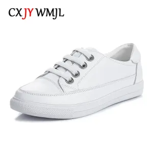 Genuine Leather Women's Casual Sneakers All Season Shoes White Vulcanized Shoes