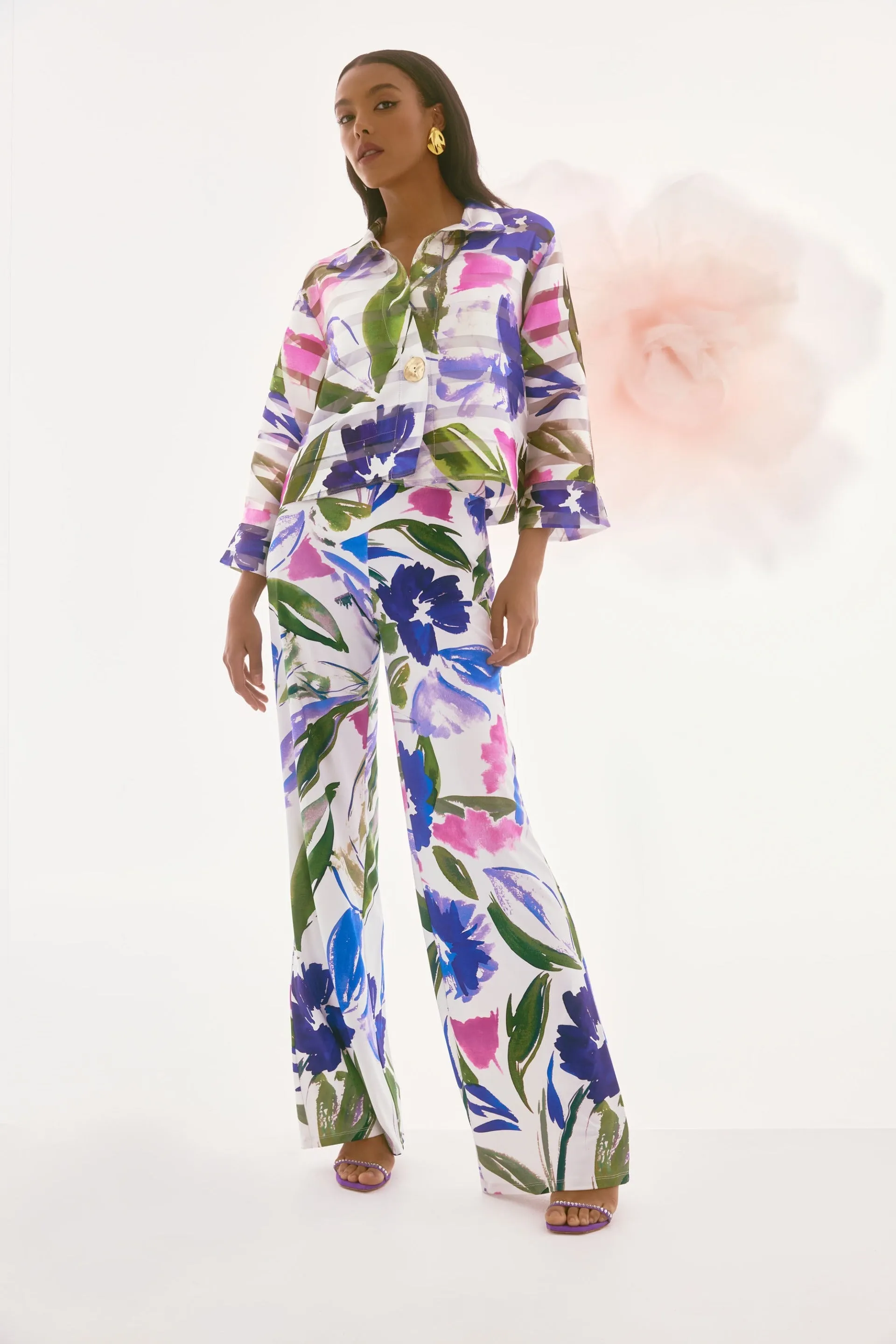 Joseph Ribkoff Off-White/Multi Floral Print Wide Leg Pants Style 251770