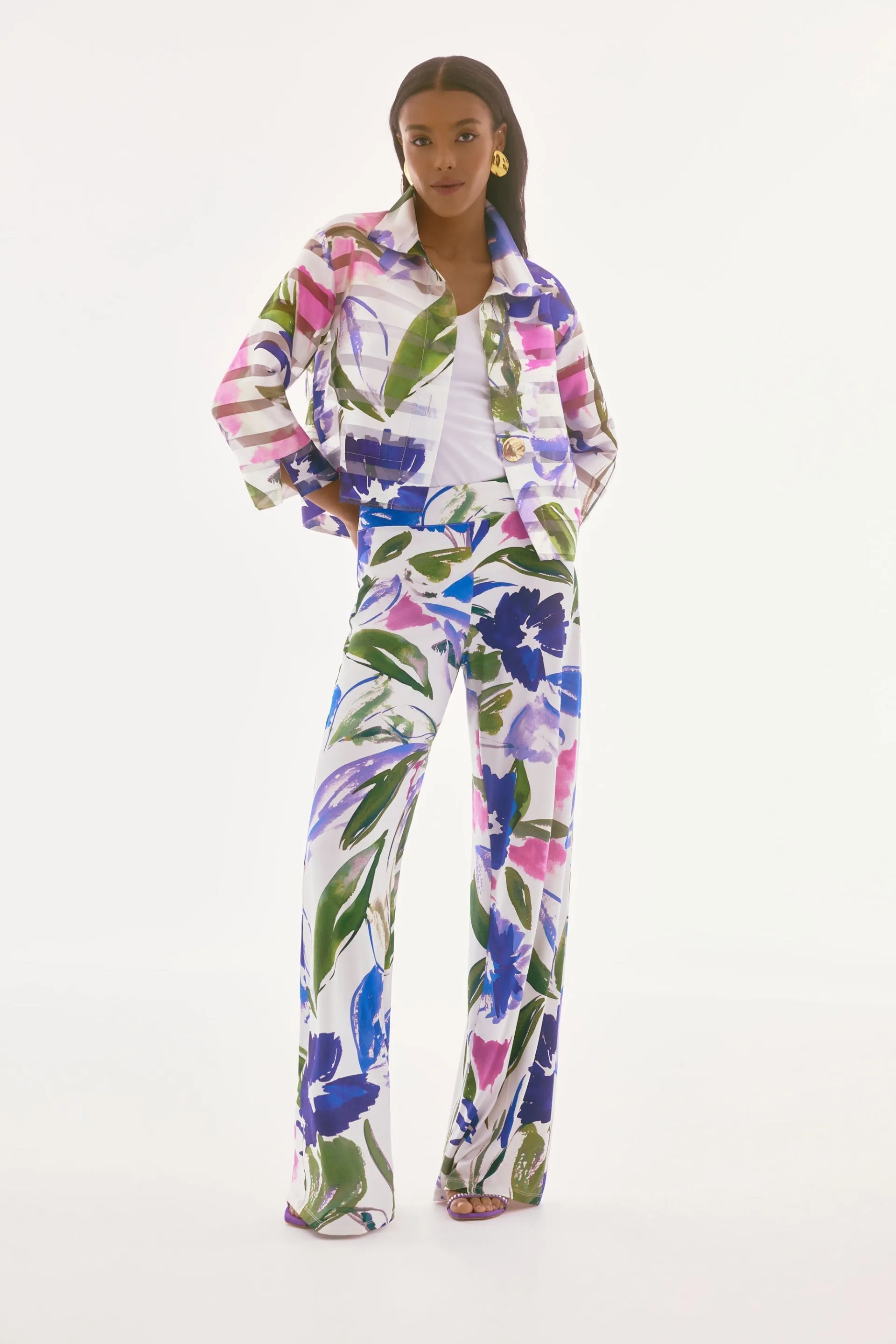 Joseph Ribkoff Off-White/Multi Floral Print Wide Leg Pants Style 251770