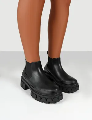 Kaya Black Pu Chunky Sole Chelsea Boots