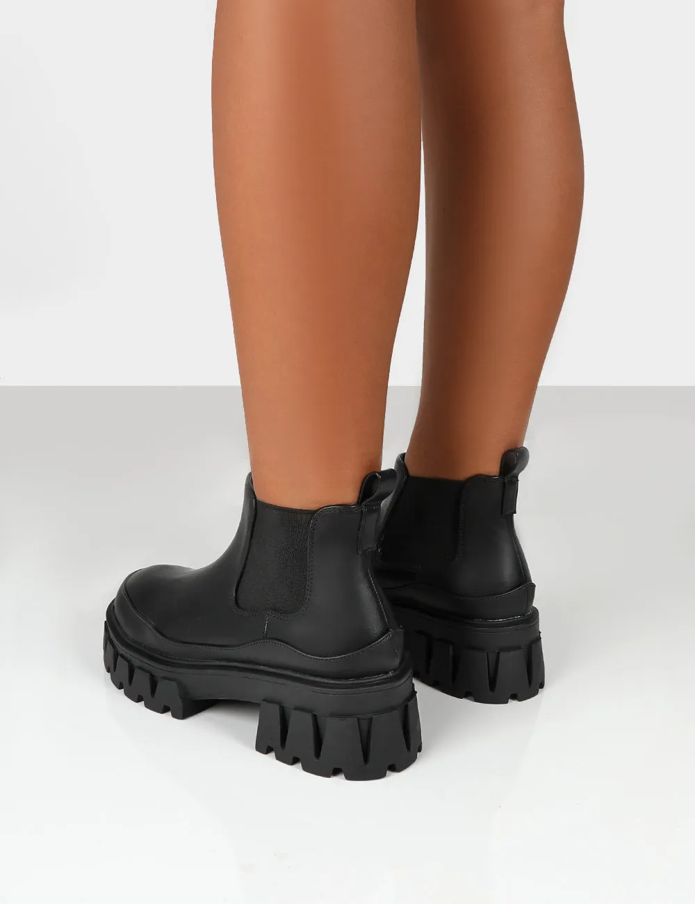 Kaya Black Pu Chunky Sole Chelsea Boots