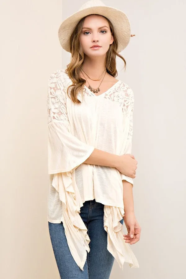 Melange V Neck Lace Top - Natural