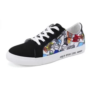 Men Printed Canvas Lace Up Flat Trainers