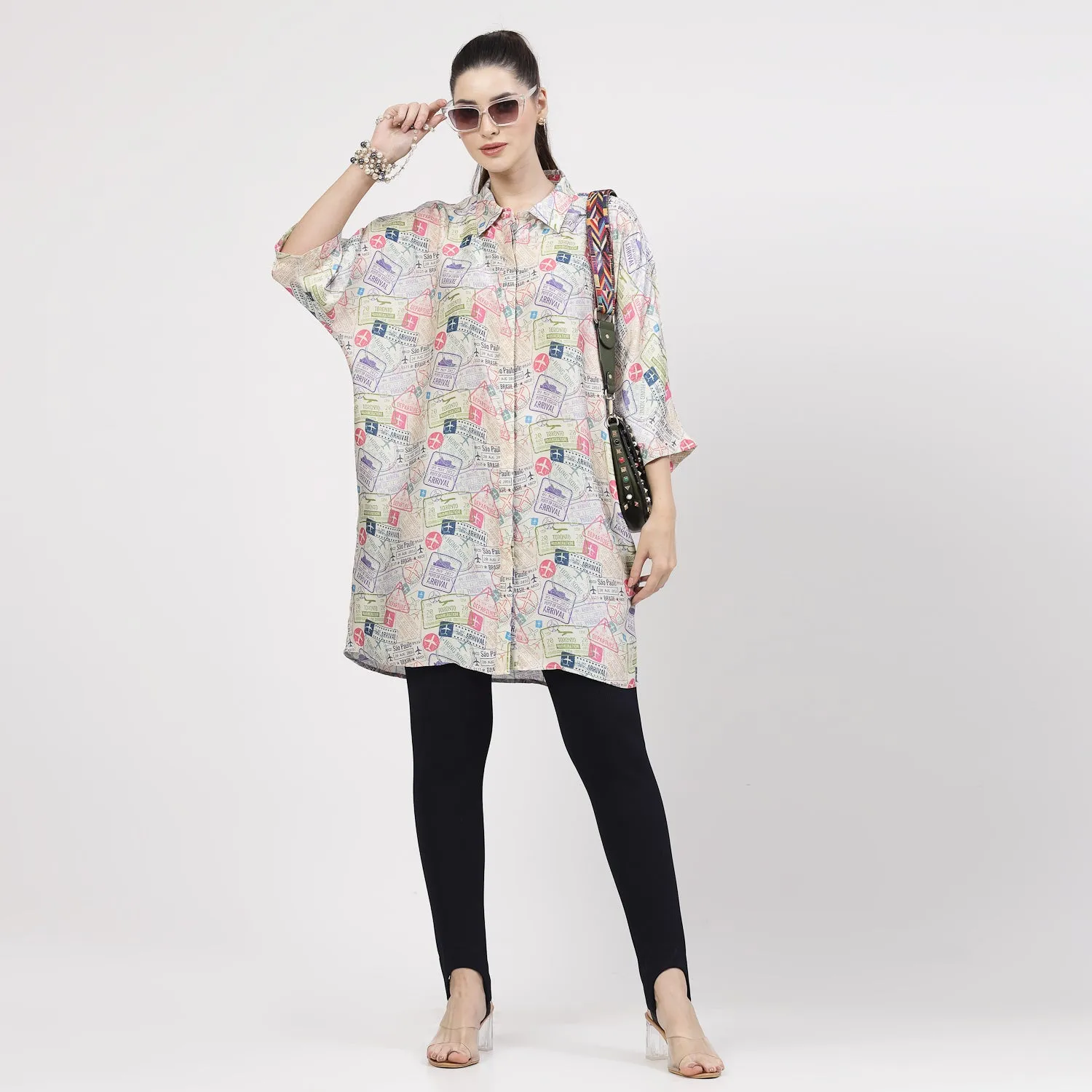 Multicolour Ticket Print Long Shirt