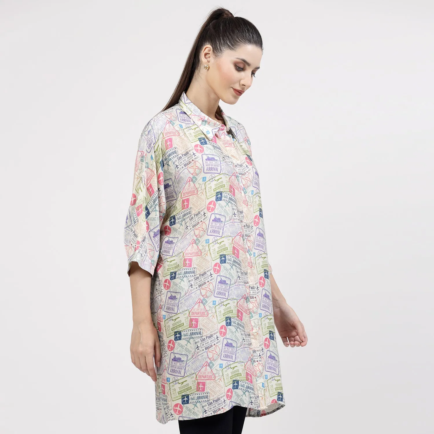 Multicolour Ticket Print Long Shirt