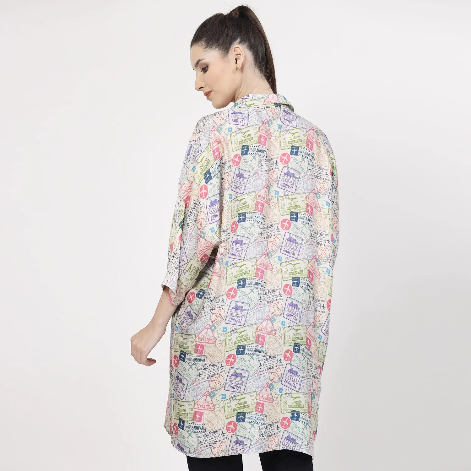 Multicolour Ticket Print Long Shirt