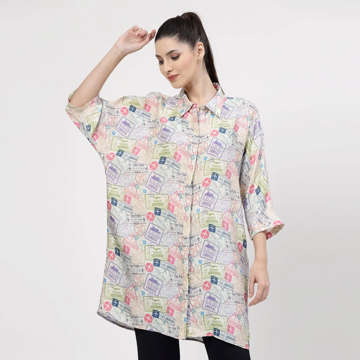 Multicolour Ticket Print Long Shirt