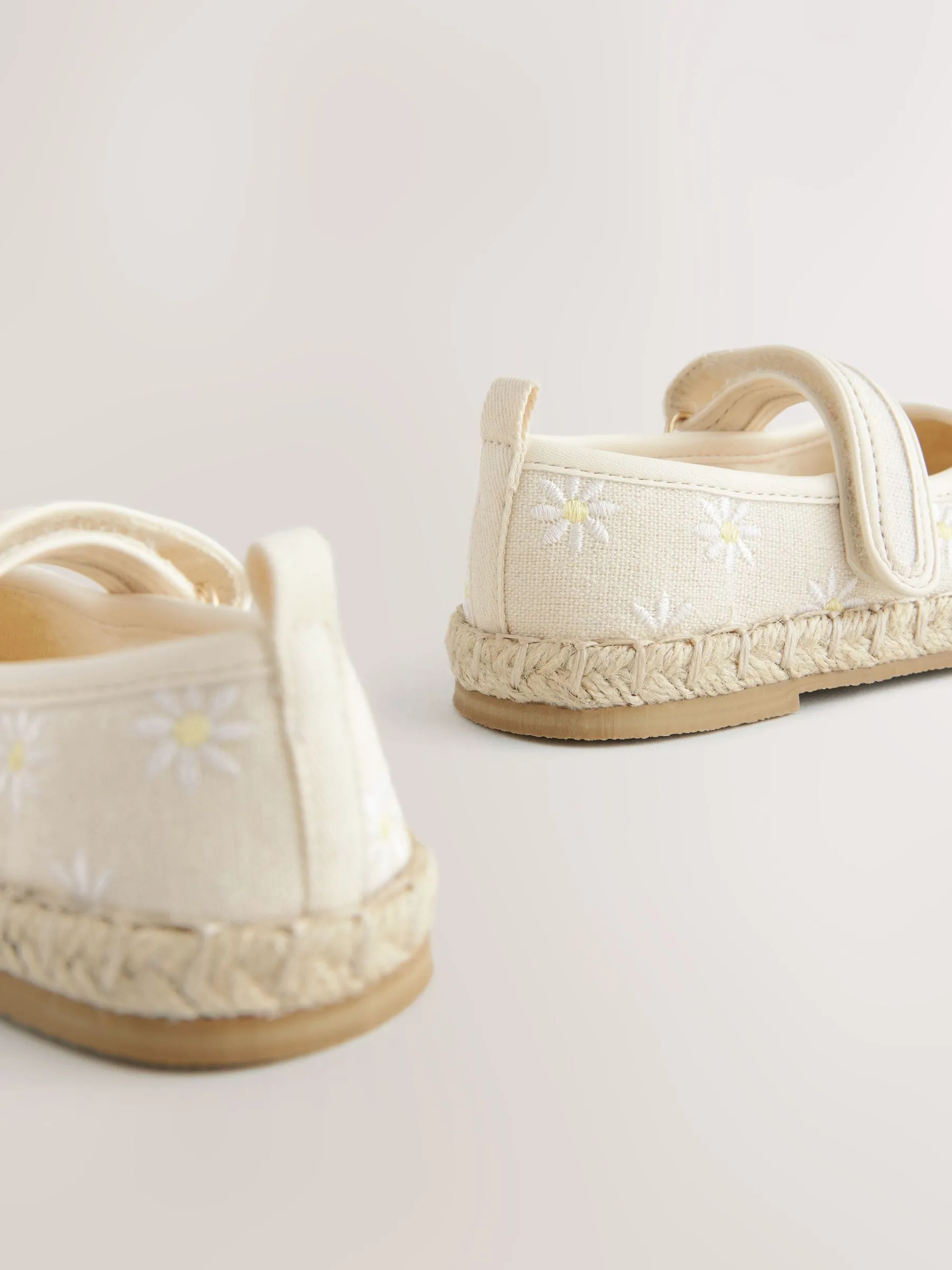 Neutral Embroidered Daisy Touch Fastening Espadrilles Shoes