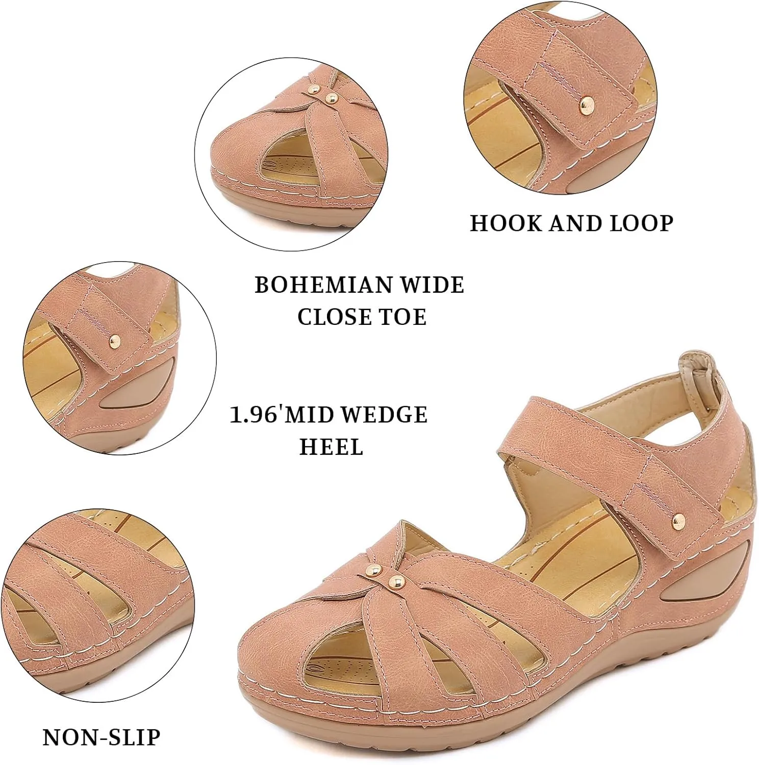 Orthopedic Sandals for Women Dressy Summer Ankle Strap Closed Toe Wedge Platform Sandals Comfortable Casual Hollow Out Shoes with Arch Support Lightweight Bohemia Outdoor Shoes