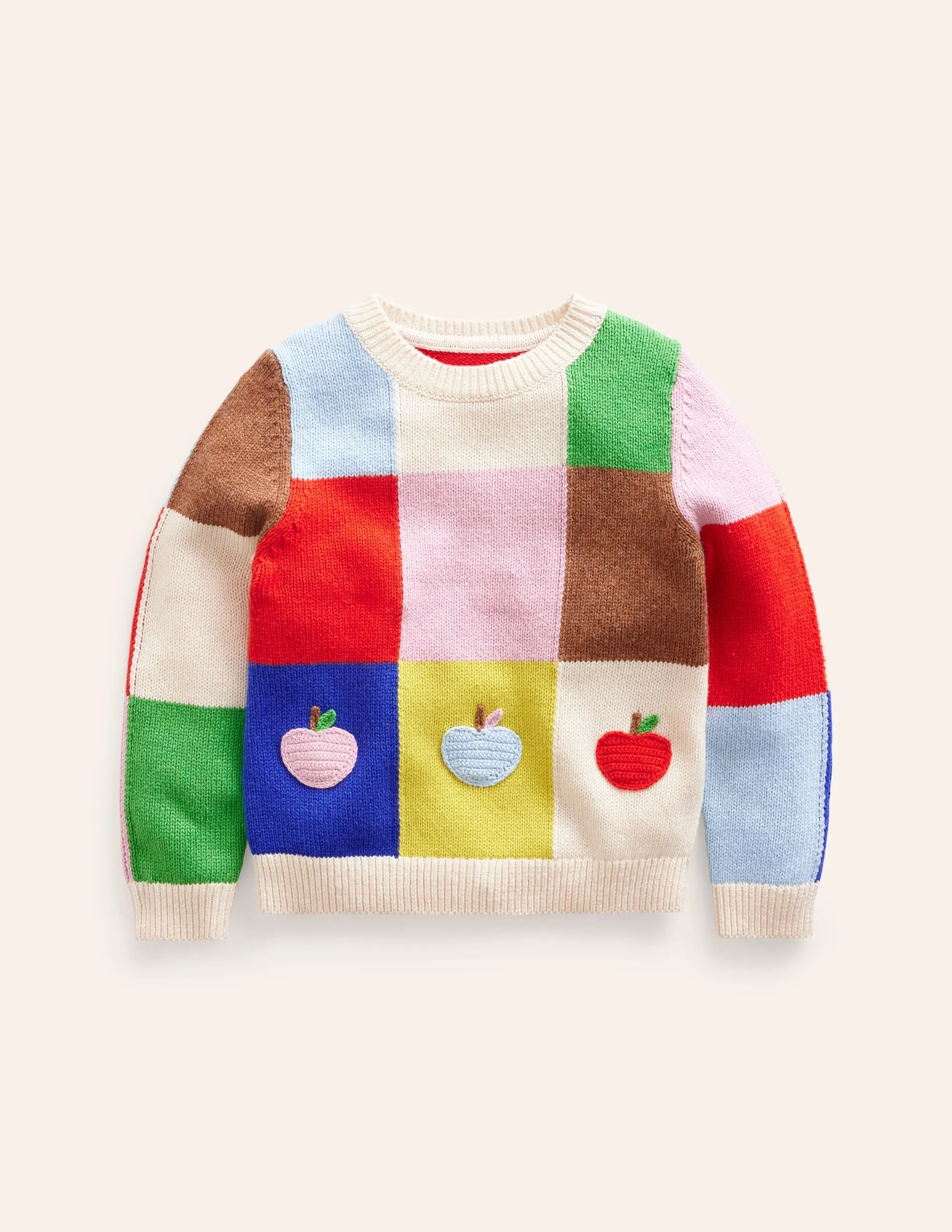 Patchwork Check Jumper-Multi Colourblock Apples