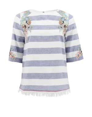 Quarter Sleeve Fringe Pullover