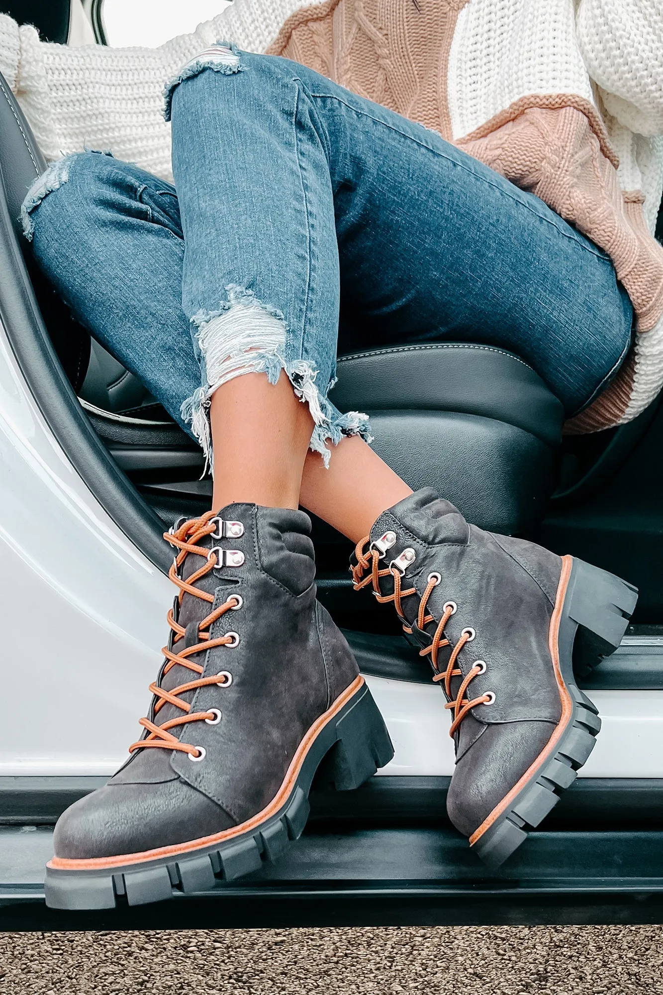 Ready To Explore Chunky Lace-Up Boots (Black)