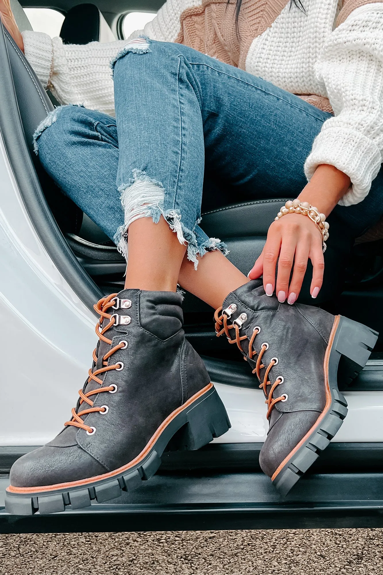 Ready To Explore Chunky Lace-Up Boots (Black)