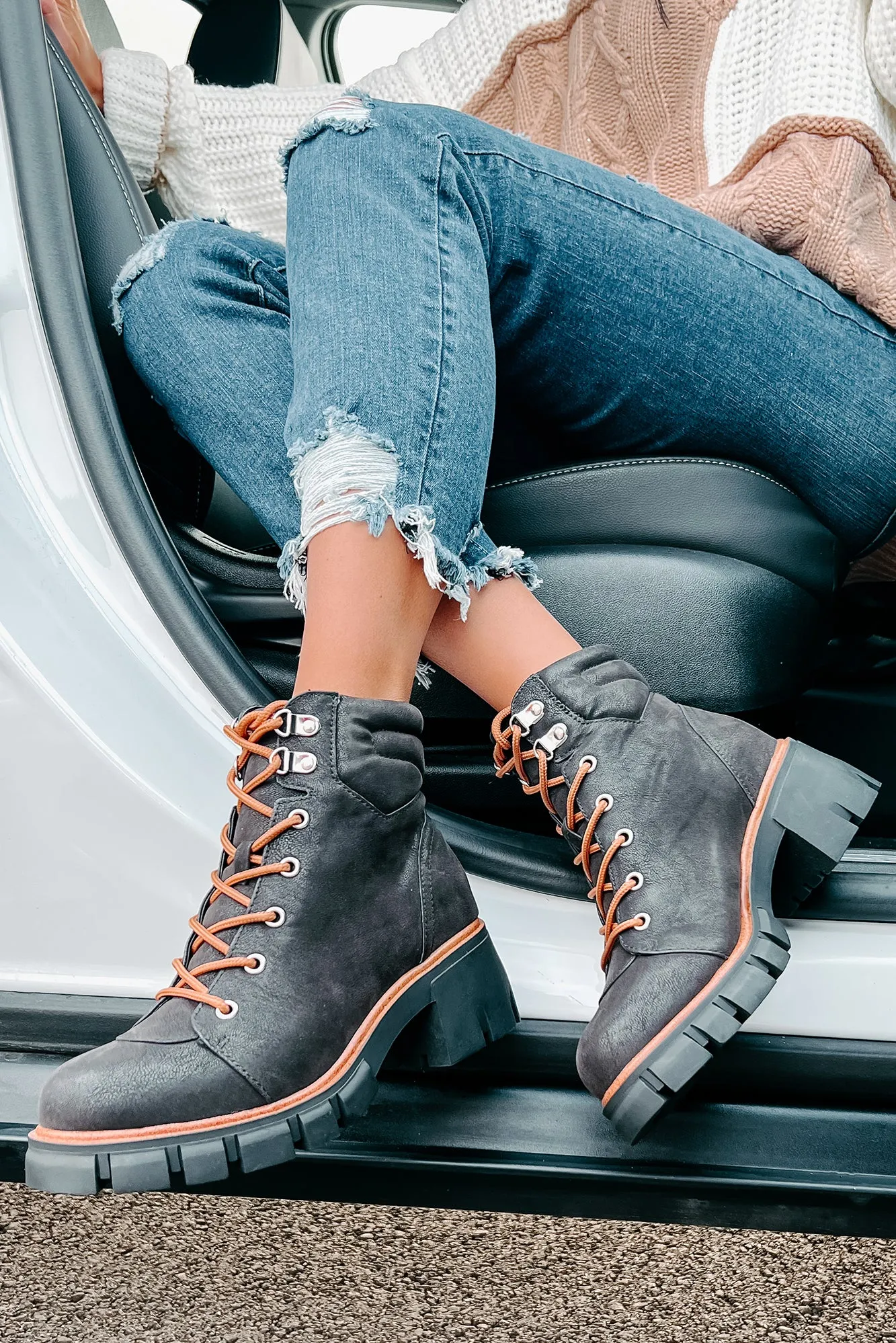 Ready To Explore Chunky Lace-Up Boots (Black)