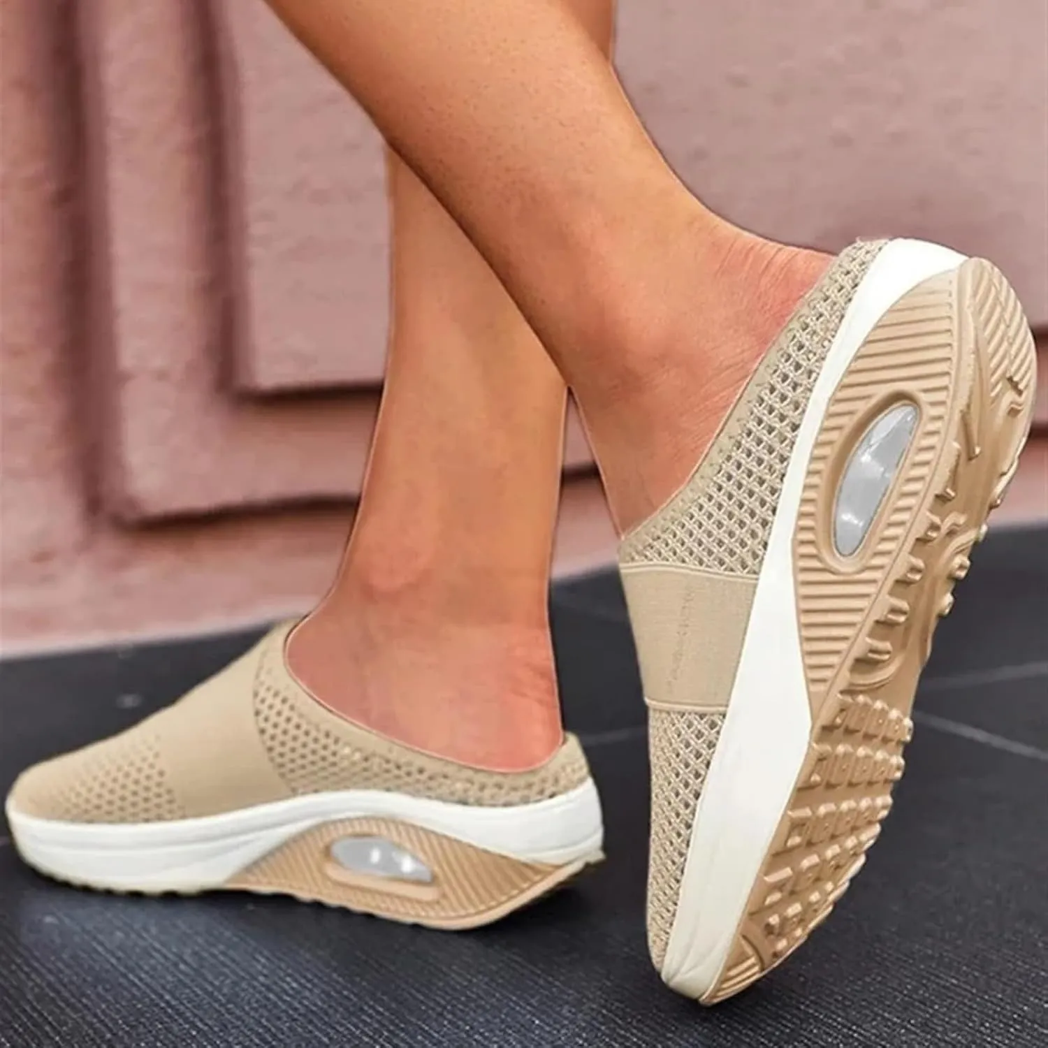 Sandals for Women 2025 Backless Walking Sneakers Air-Cushion Slip-on Walking Shoes Summer Mesh Air Cushion Orthopedic Diabetic Shoes with Arch-Support for Women 2025