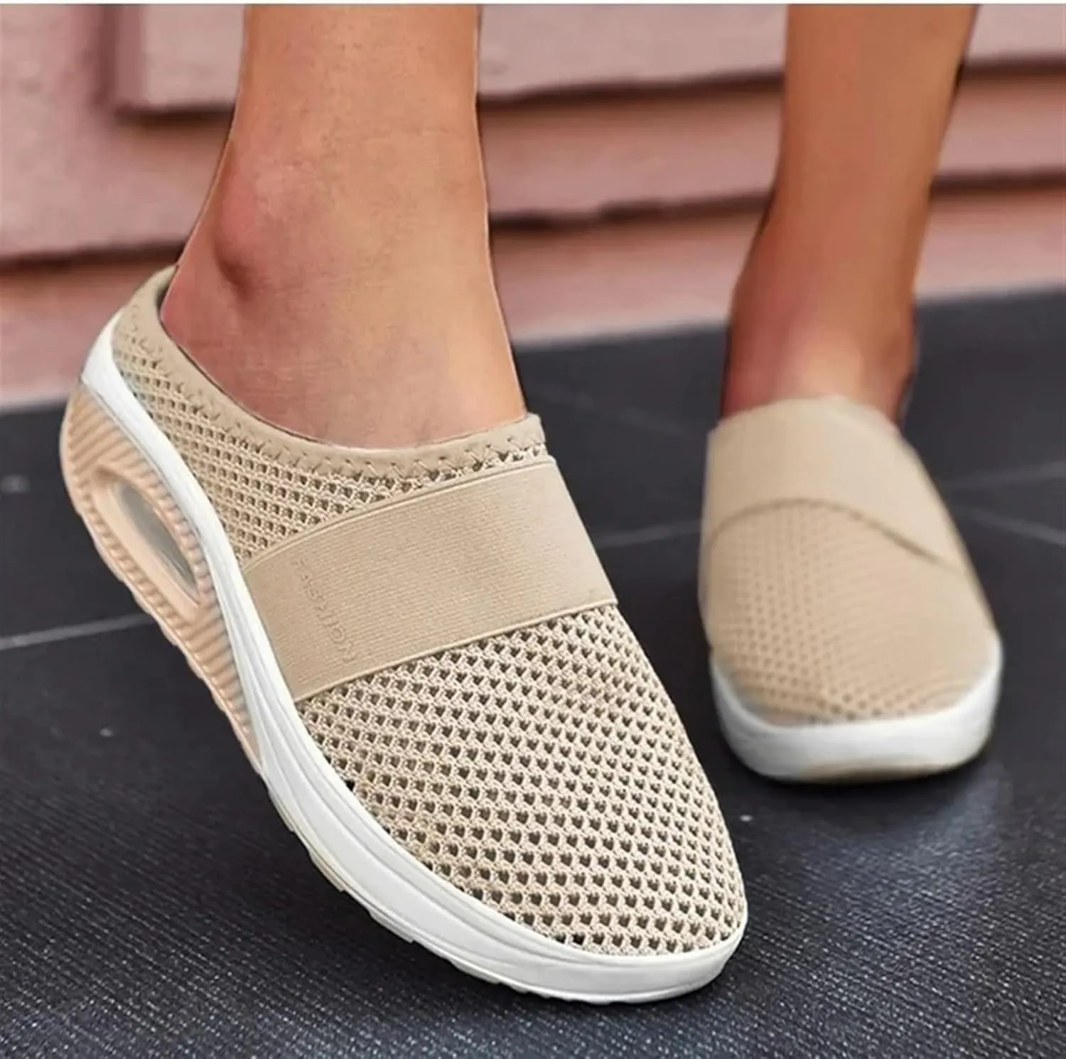 Sandals for Women 2025 Backless Walking Sneakers Air-Cushion Slip-on Walking Shoes Summer Mesh Air Cushion Orthopedic Diabetic Shoes with Arch-Support for Women 2025