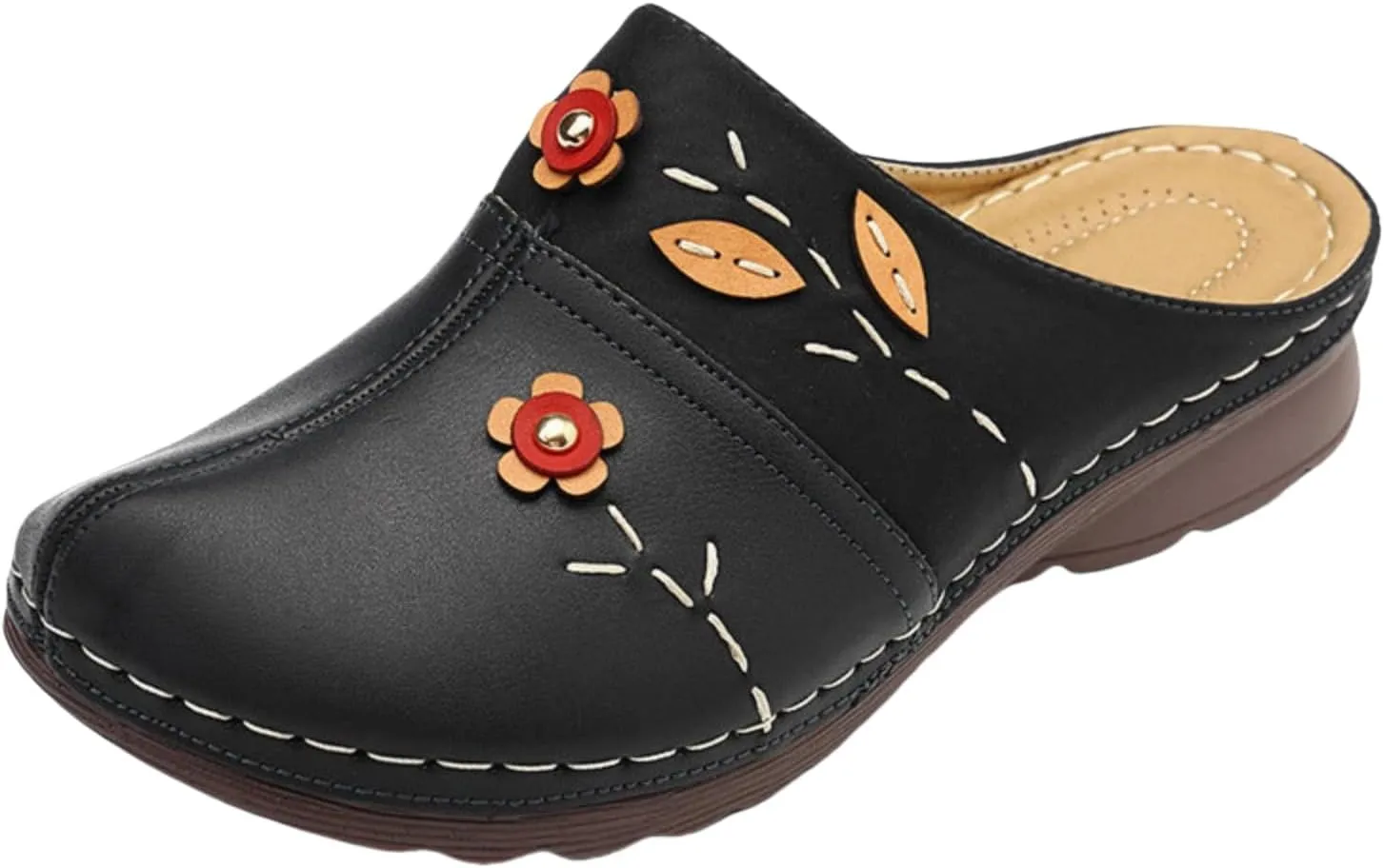 Summer Mules for Women Comfortable Slip-On Closed Toe Clog Breathable Walking Orthopedic Slippers Fashion Arch Support Orthotic Sandals Dressy lightweight Backless Shoes with Flowers