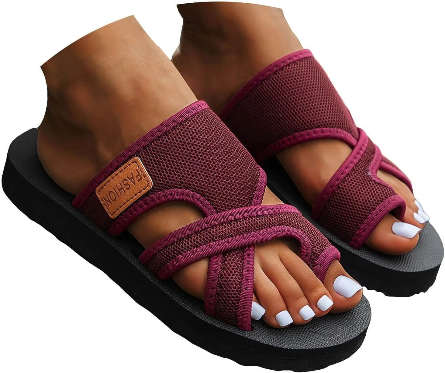 Summer Sandals Women Split Toe Stylish Hollow Out Mesh Slide Non-Slip Sandals Comfortable Breathable Flip Flops Comfort Open Toe Slip On Flats Outdoor Walking Lightweight Flip Flop