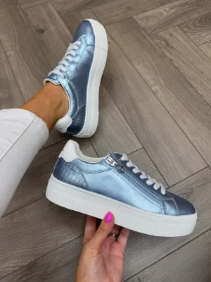 Tamaris (SS25) Metallic Lace Up Trainer 23313 - Light Blue Met (T37)