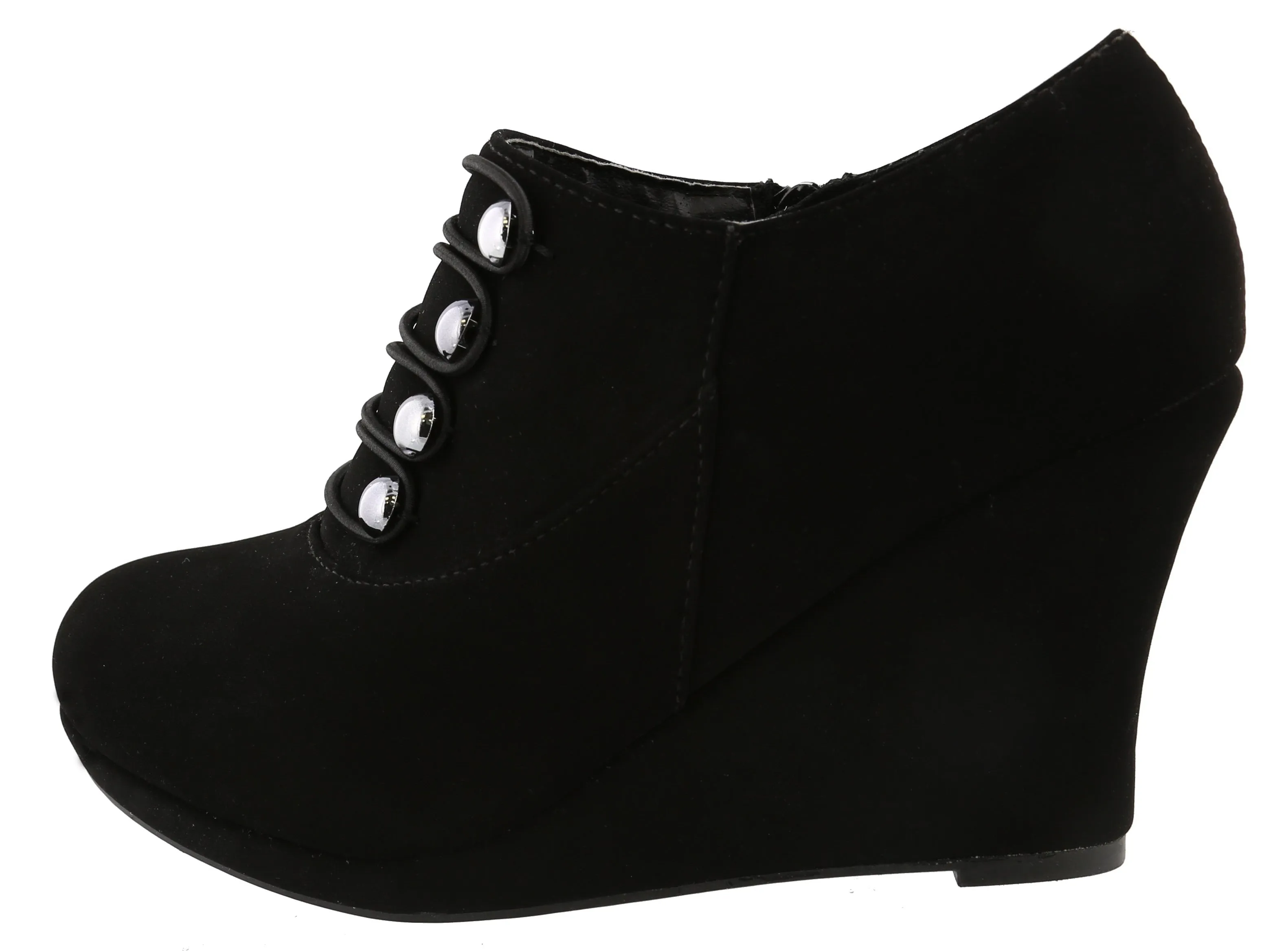 Top Moda Women's Closed Round Toe Button Platform Wedge Ankle Bootie