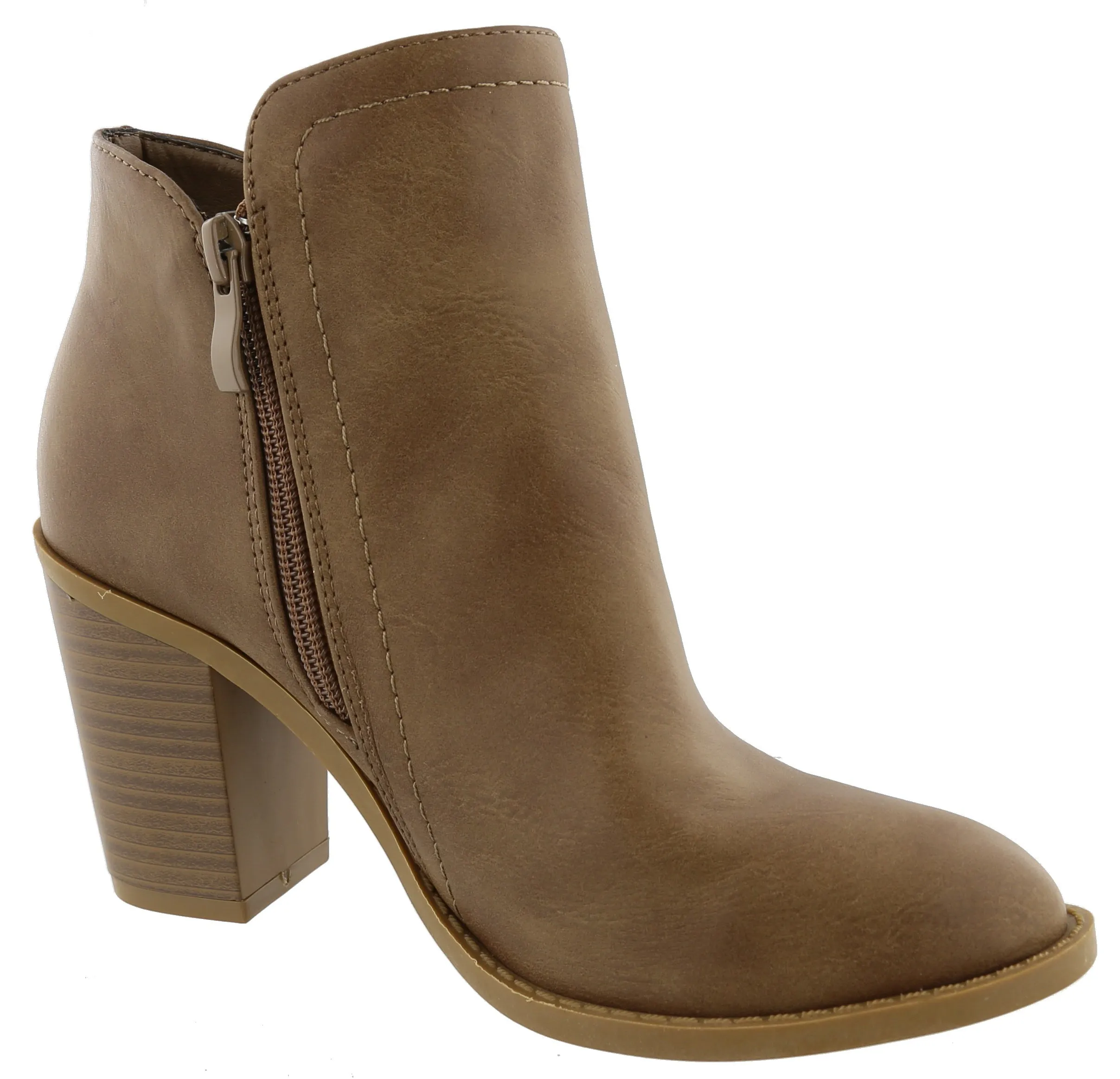 Top Moda Women's Closed Round Toe Zipper Chunky Stacked Block Heel Ankle Bootie