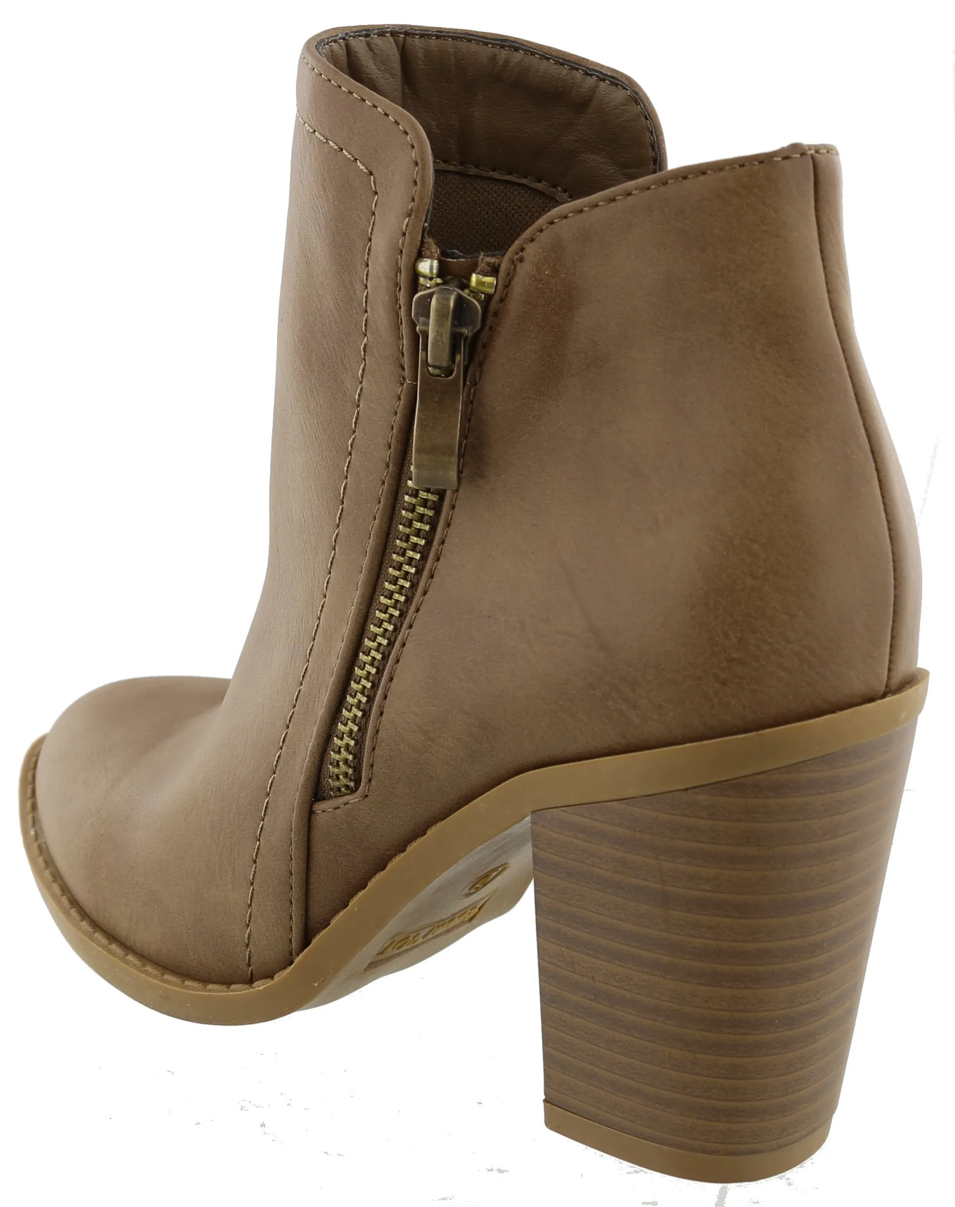 Top Moda Women's Closed Round Toe Zipper Chunky Stacked Block Heel Ankle Bootie