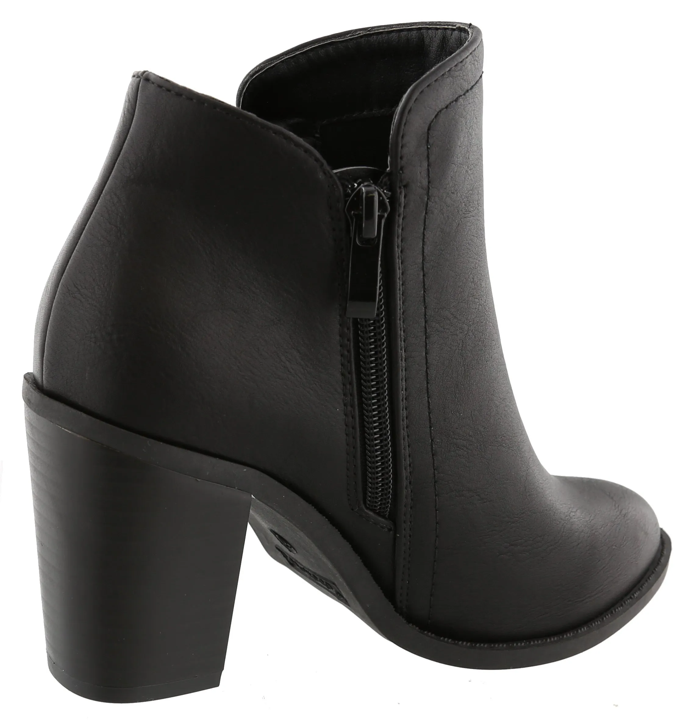 Top Moda Women's Closed Round Toe Zipper Chunky Stacked Block Heel Ankle Bootie