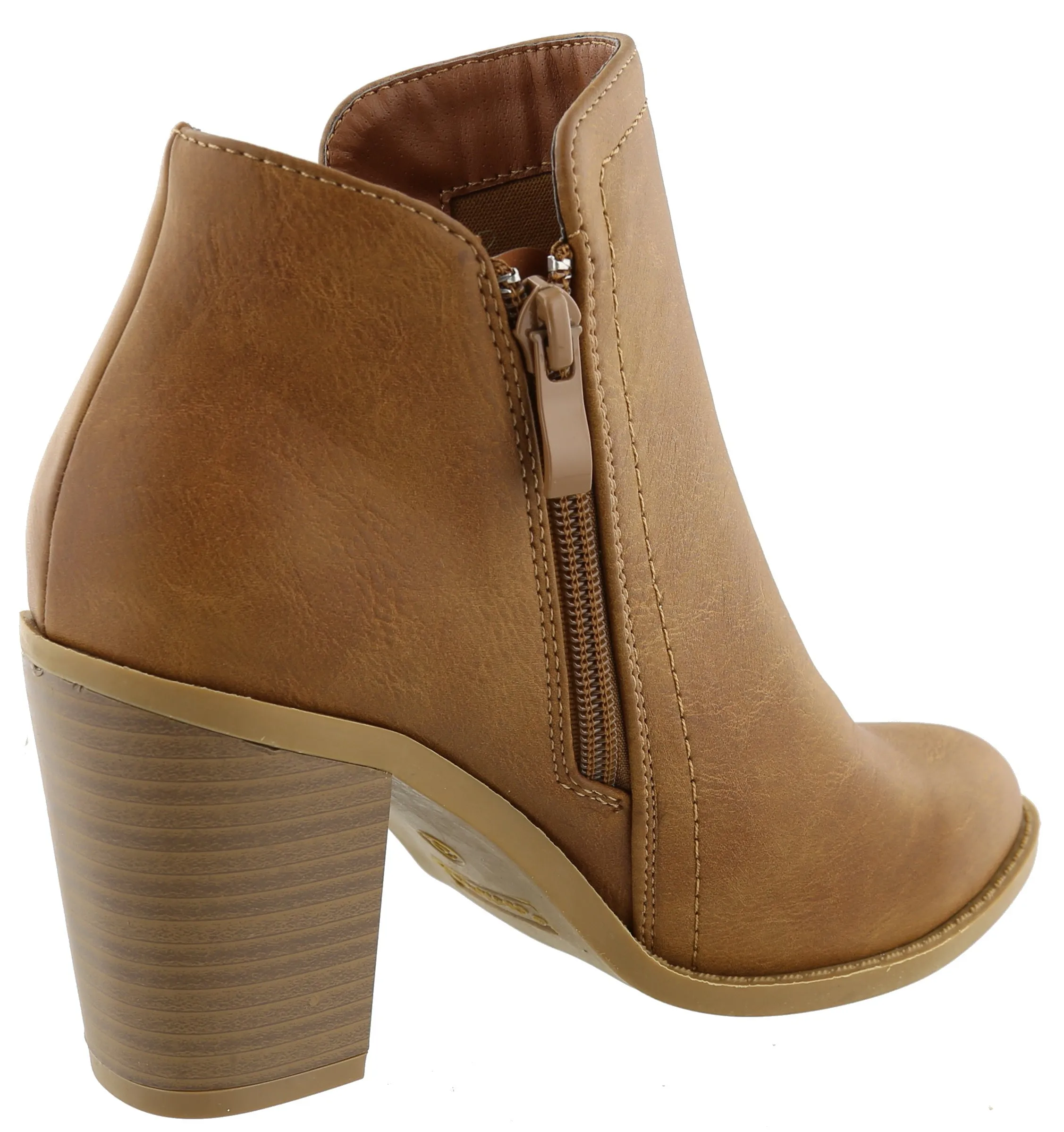 Top Moda Women's Closed Round Toe Zipper Chunky Stacked Block Heel Ankle Bootie