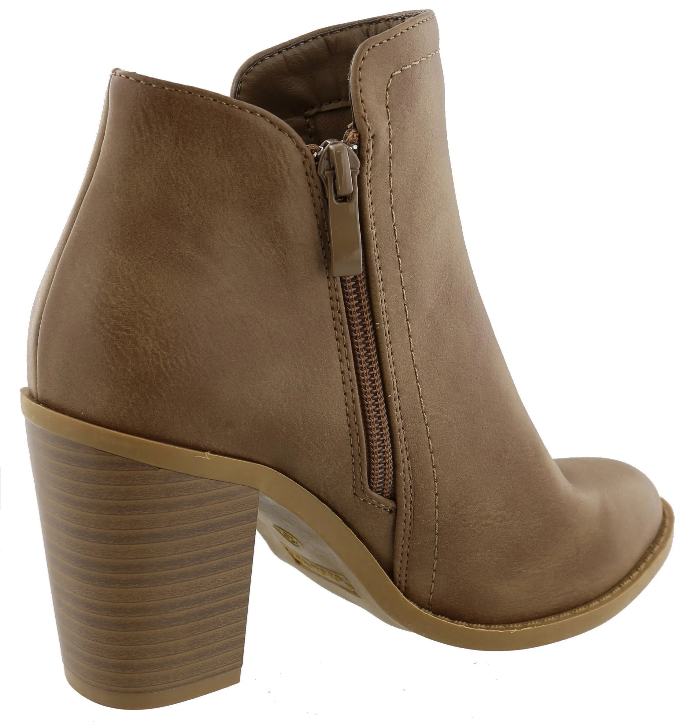 Top Moda Women's Closed Round Toe Zipper Chunky Stacked Block Heel Ankle Bootie