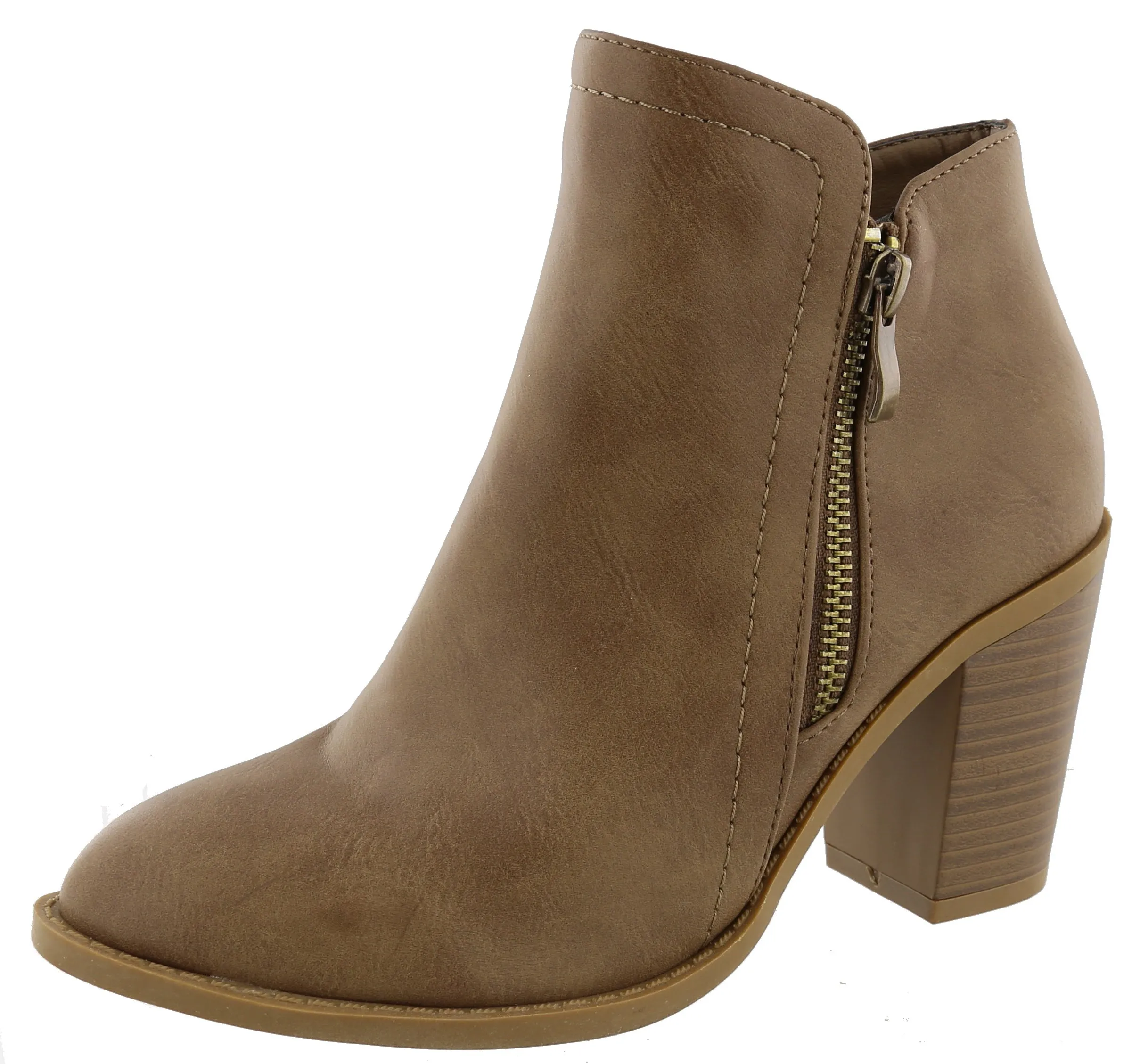 Top Moda Women's Closed Round Toe Zipper Chunky Stacked Block Heel Ankle Bootie