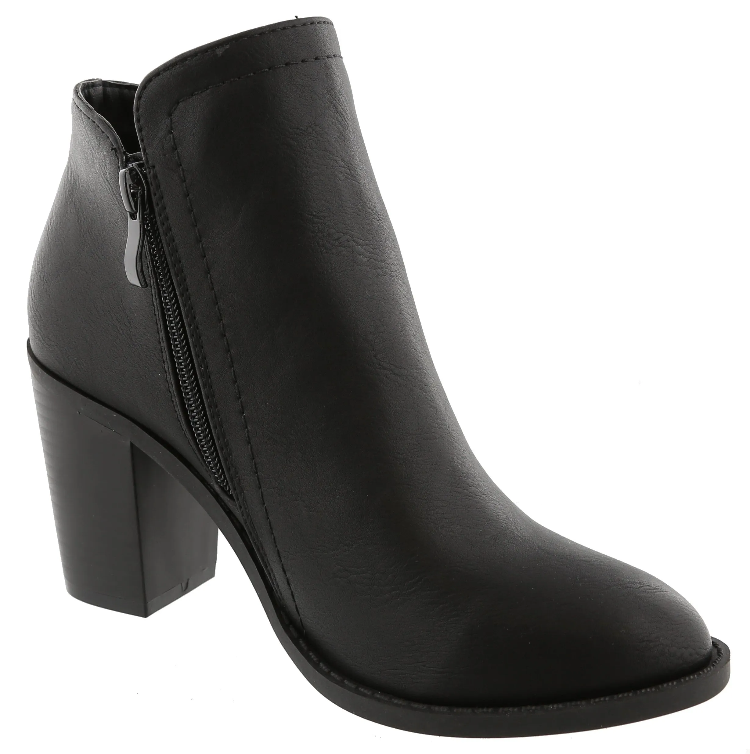 Top Moda Women's Closed Round Toe Zipper Chunky Stacked Block Heel Ankle Bootie