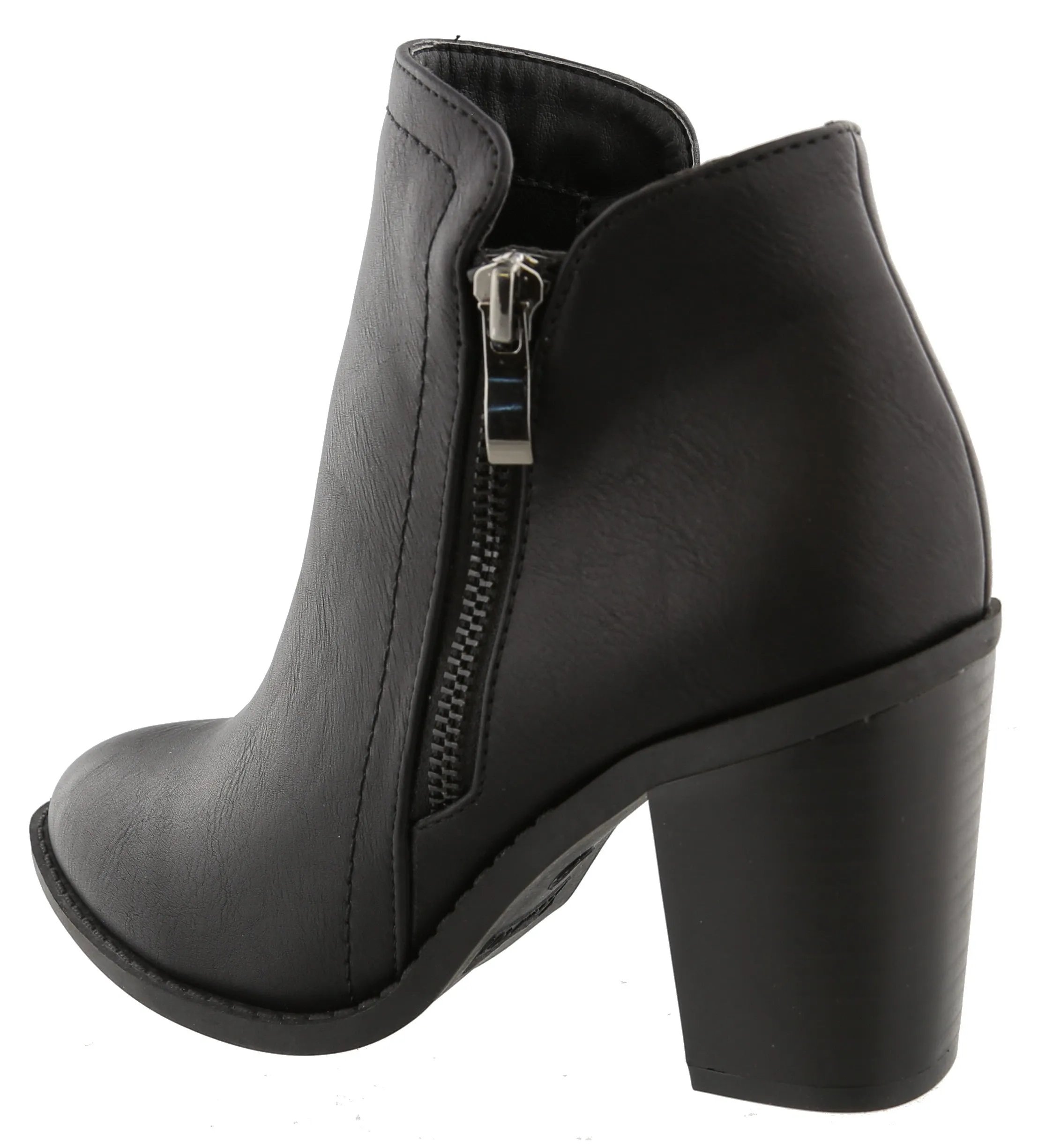 Top Moda Women's Closed Round Toe Zipper Chunky Stacked Block Heel Ankle Bootie