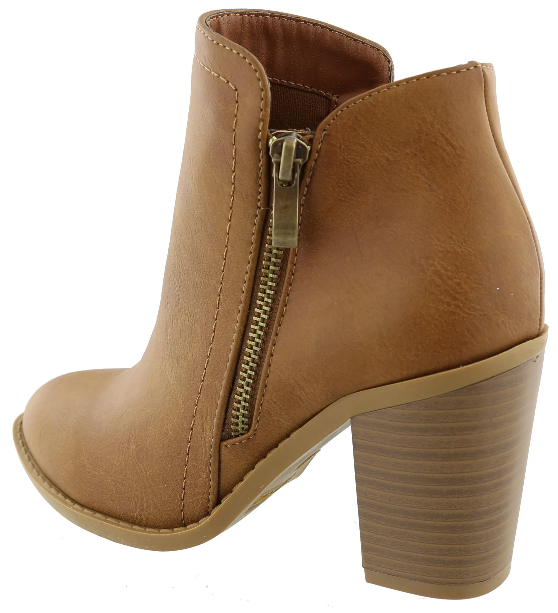 Top Moda Women's Closed Round Toe Zipper Chunky Stacked Block Heel Ankle Bootie