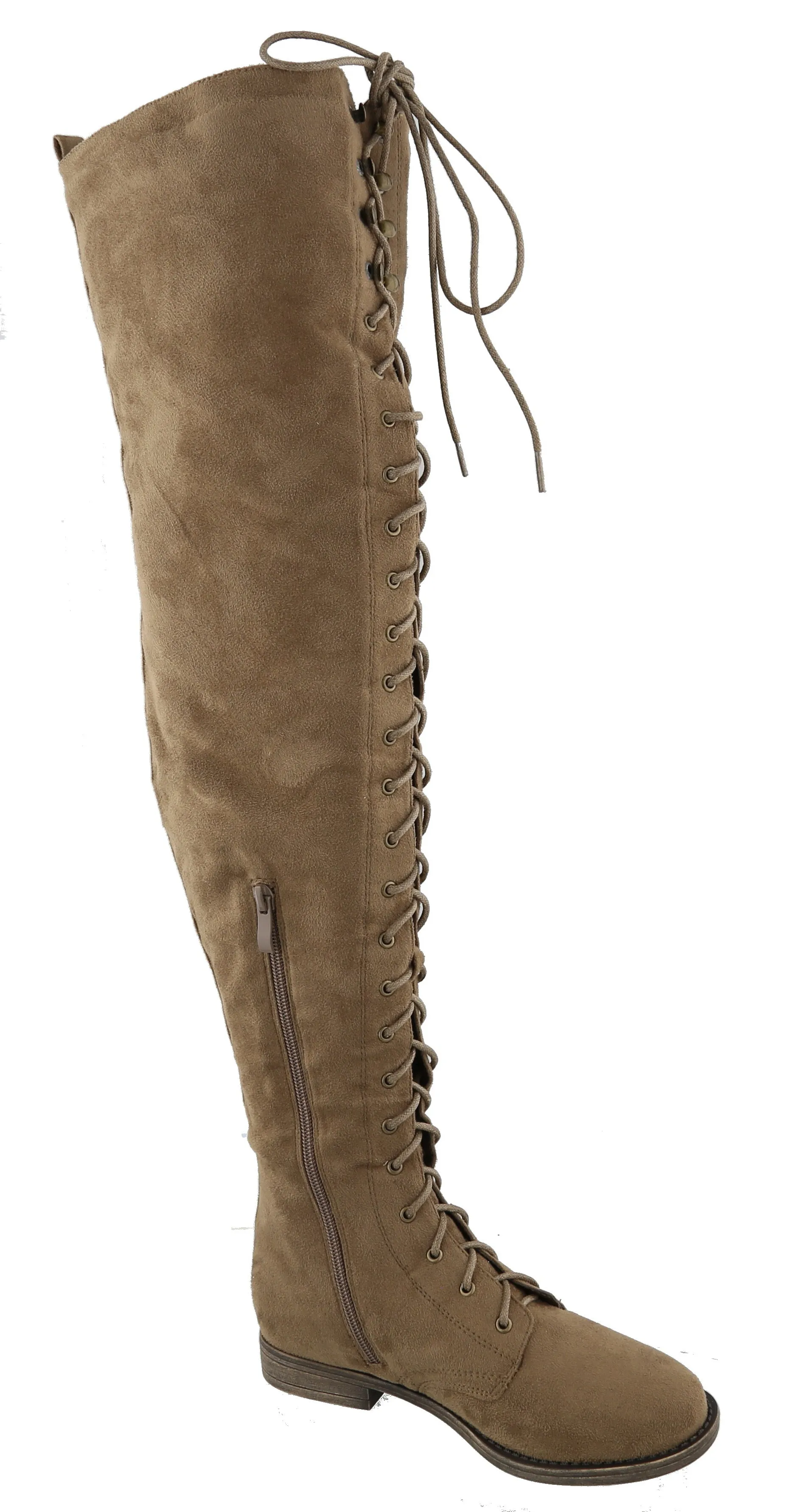 Top Moda Women's Lace Up Front Over The Knee Thigh High Flat Heel Boot