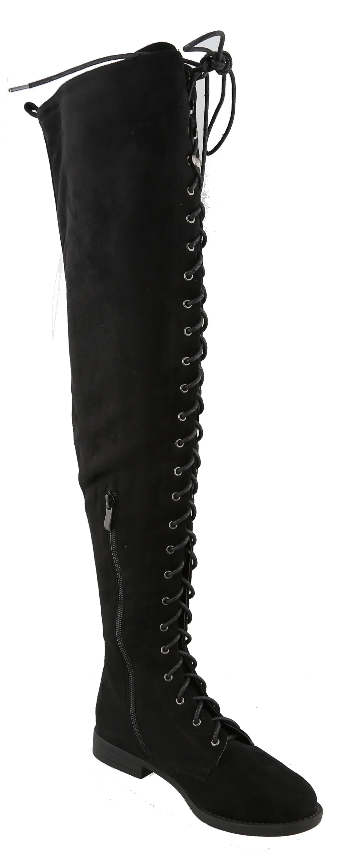 Top Moda Women's Lace Up Front Over The Knee Thigh High Flat Heel Boot