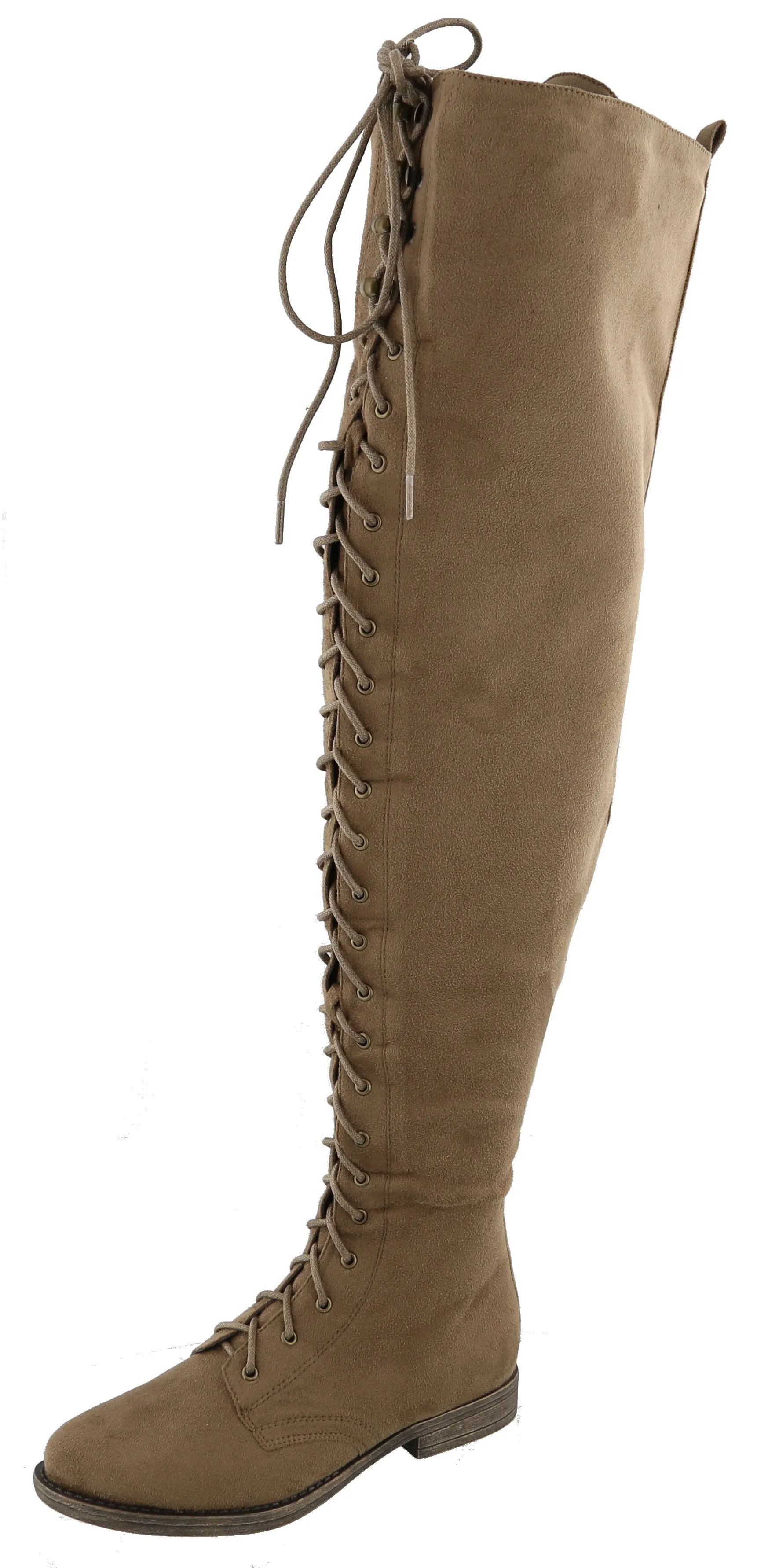 Top Moda Women's Lace Up Front Over The Knee Thigh High Flat Heel Boot