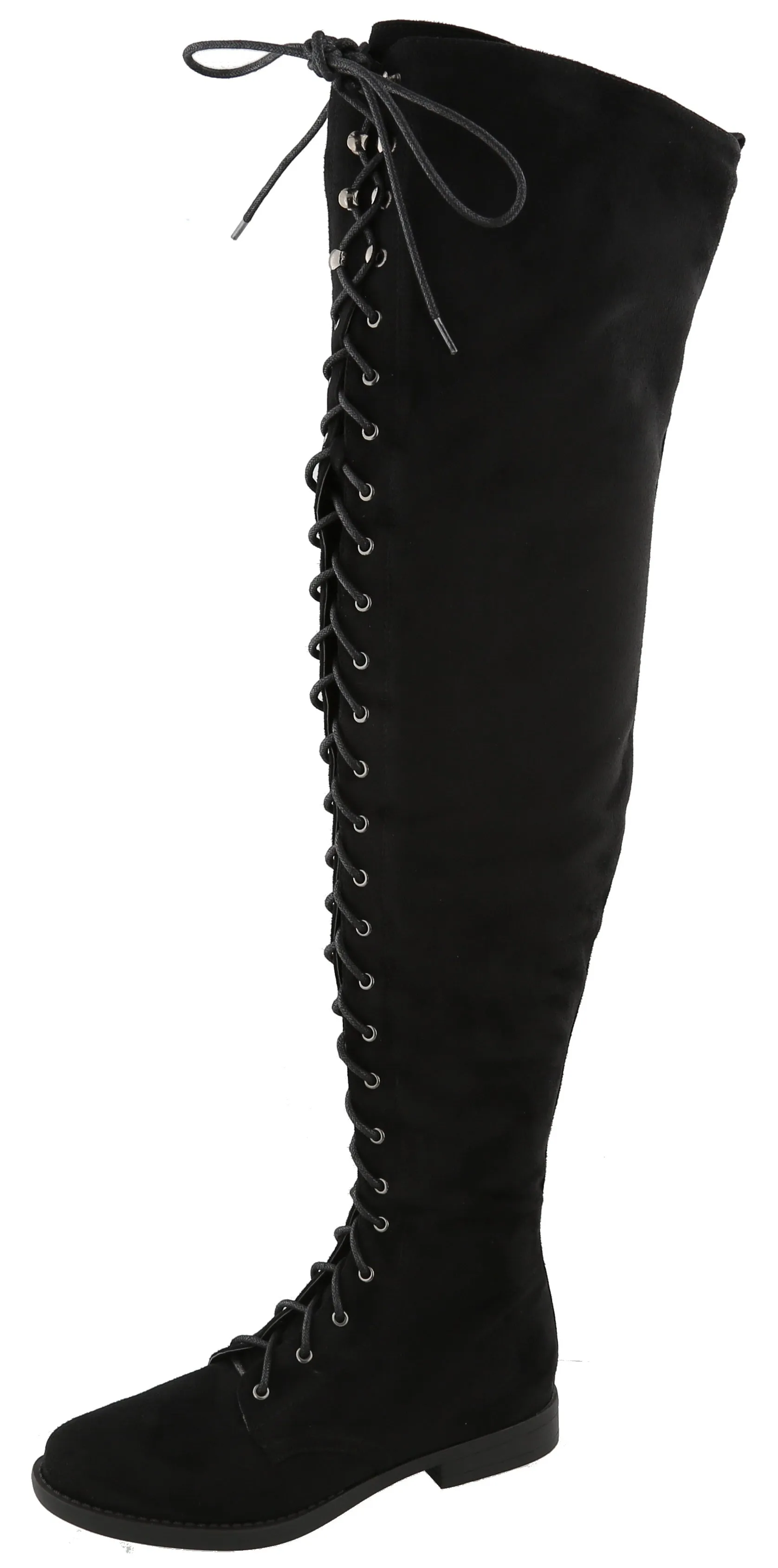 Top Moda Women's Lace Up Front Over The Knee Thigh High Flat Heel Boot