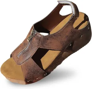 Wedge Sandals for Women Dressy Platform Open Toe Sandals Comfortable Non-Slip Orthopedic Shoes Summer Casual Arch Support Shoes Slip On Sandal with Zipped