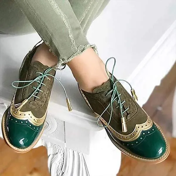 Women's Low Heel Square Heel Color-Blocked Lace-Up Single Shoes 64381066C
