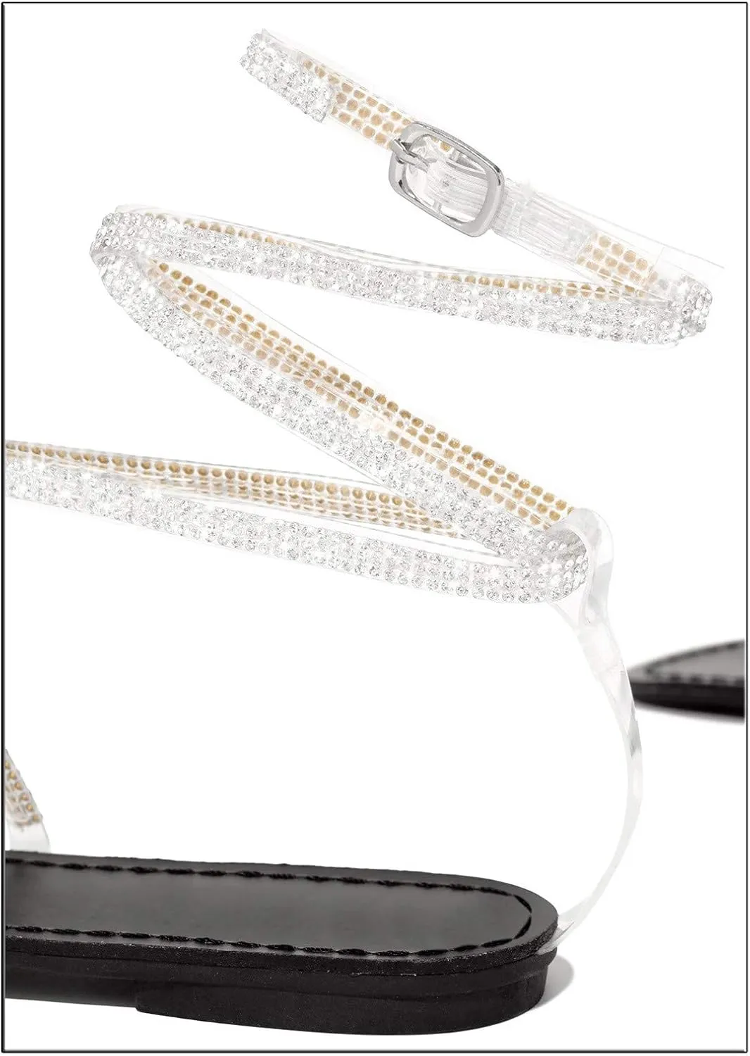 Women's Sparkly Rhinestone Strappy Flat Sandals with Back Elastic Ankle Strap Lace Up Trendy Open Toe Slip on Summer Beach Prom Party Work Comfortable Dressy Shoes