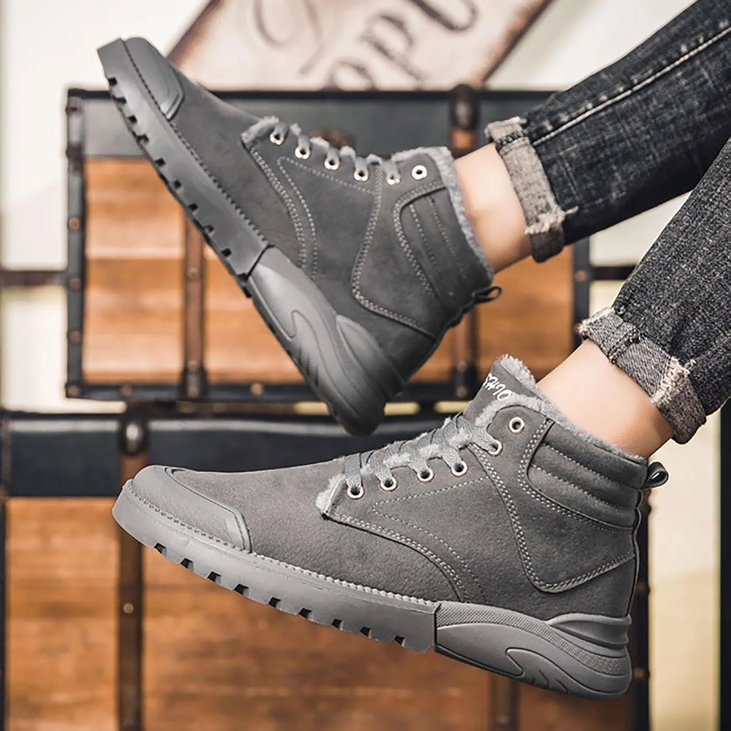 Work Boots for Men Waterproof Hiking Sneakers Zip Up Fur Lined Women's Safety Shoes Food Service Outdoor Botas Waterproof Soft Toe Work Hike Grounded Footwear