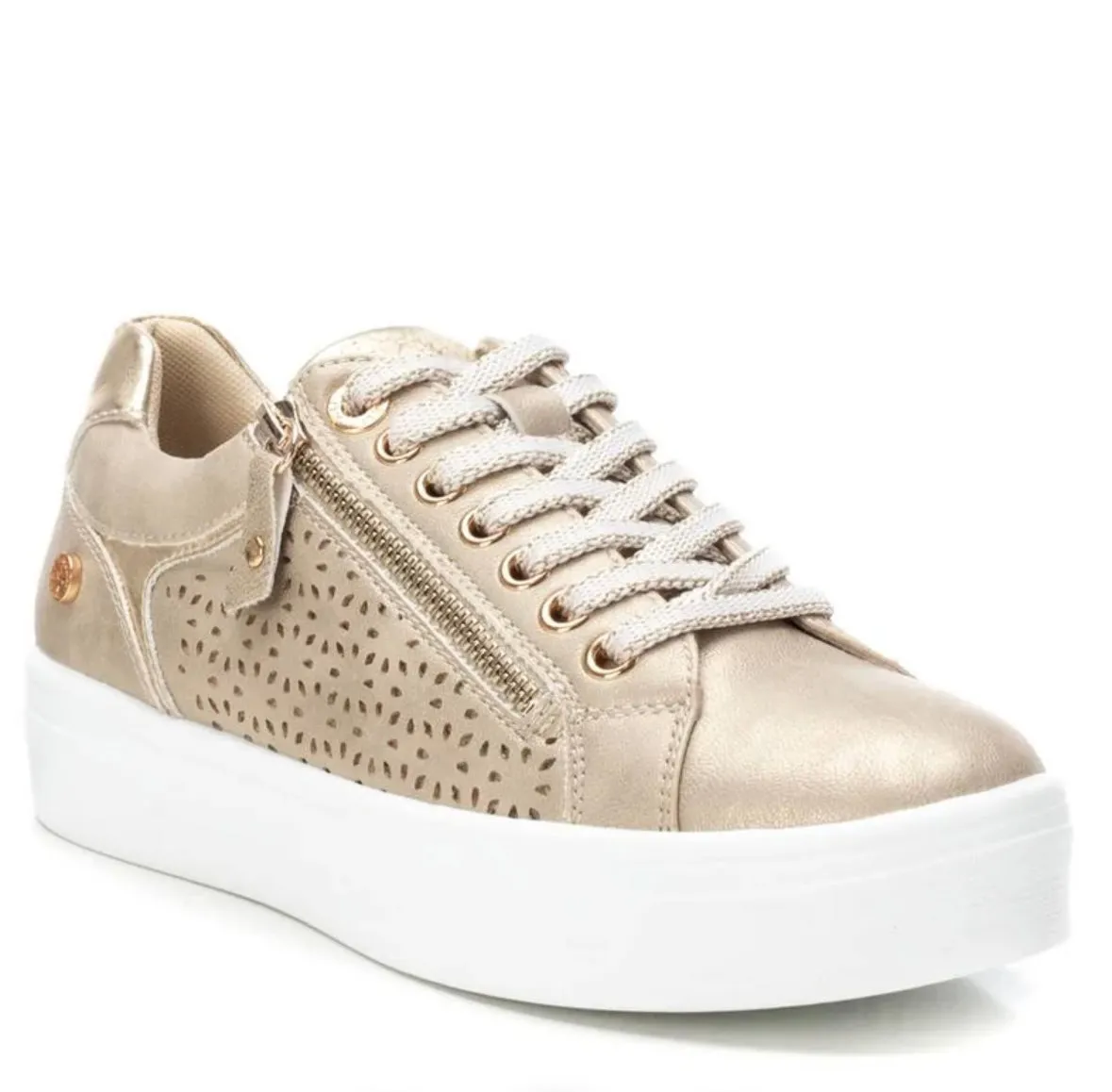 XTI Ladies Lace Laser Cut Zip Side Sneaker