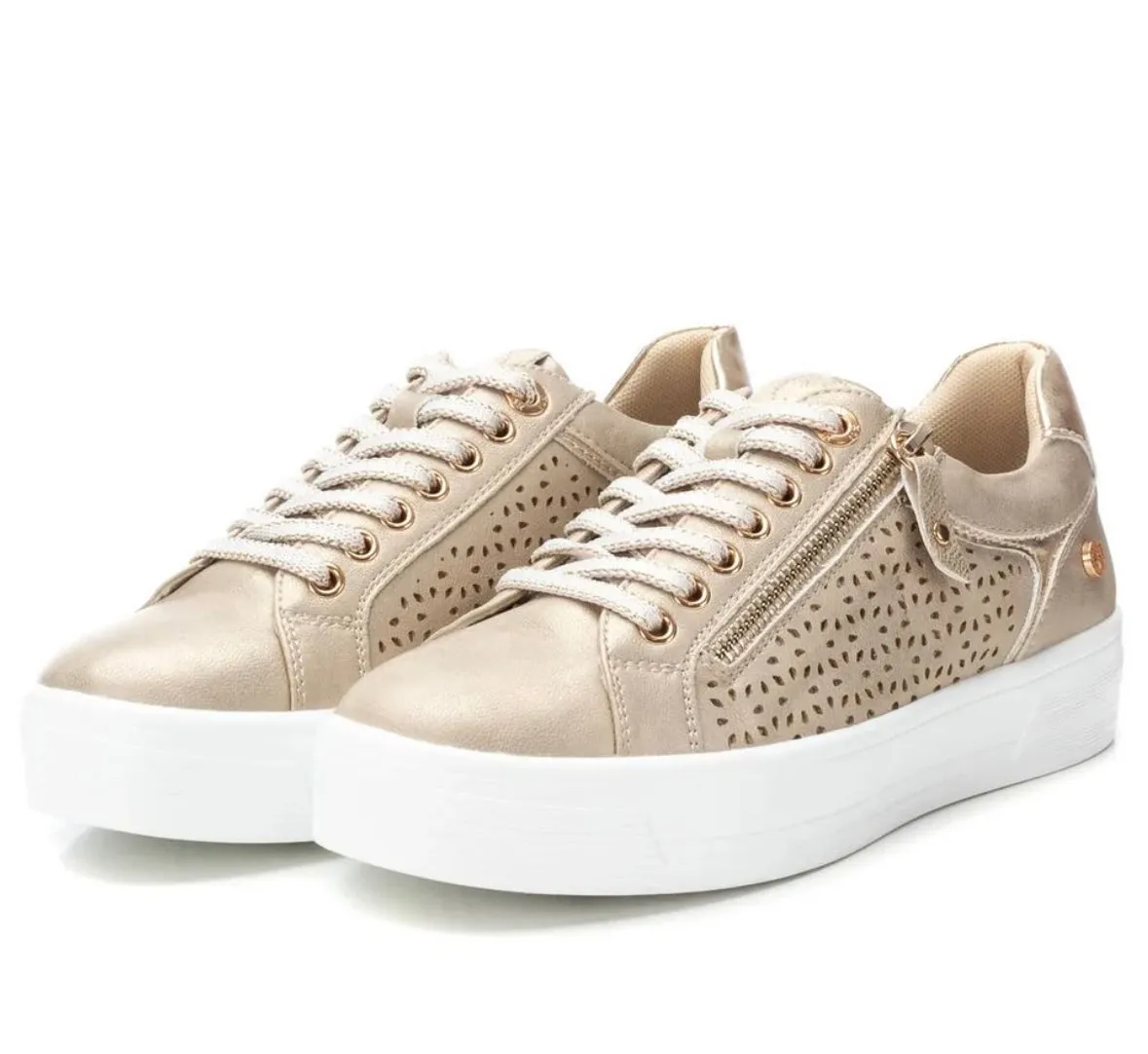 XTI Ladies Lace Laser Cut Zip Side Sneaker