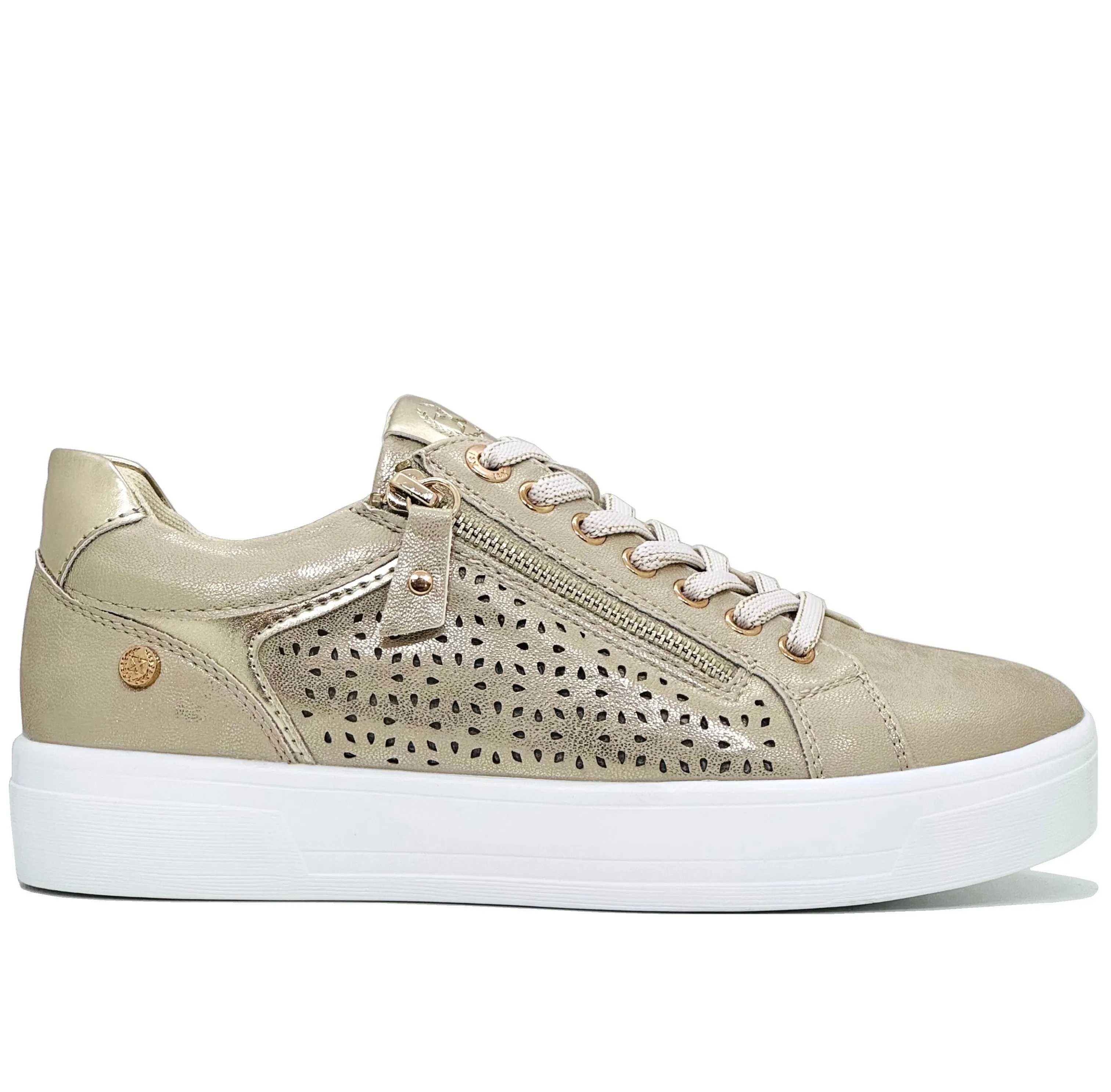 XTI Ladies Lace Laser Cut Zip Side Sneaker